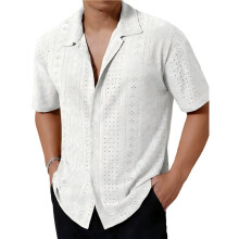 Herenmode: Casual Overhemd met Opengewerkte Knopen, Lange Mouwen, Stijlvol, Ademend, Zomertop, Streetwear Wit S