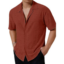 Herenmode: Casual Overhemd met Opengewerkte Knopen, Lange Mouwen, Stijlvol, Ademend, Zomertop, Streetwear Oranje XL