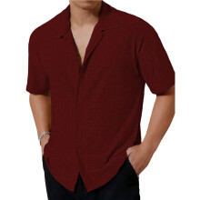 Herenmode: Casual Overhemd met Opengewerkte Knopen, Lange Mouwen, Stijlvol, Ademend, Zomertop, Streetwear Wijnrood XL