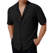 Herenmode: Casual Overhemd met Opengewerkte Knopen, Lange Mouwen, Stijlvol, Ademend, Zomertop, Streetwear Zwart XL