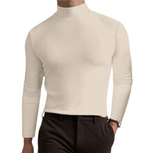 T-Shirt met Col en Lange Mouwen voor Heren, Comfortabel, Effen Kleur, Casual Basiskleding Abrikoos S