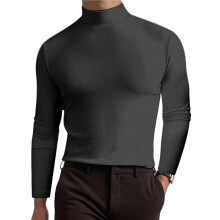 T-Shirt met Col en Lange Mouwen voor Heren, Comfortabel, Effen Kleur, Casual Basiskleding Grijs XXL