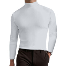 T-Shirt met Col en Lange Mouwen voor Heren, Comfortabel, Effen Kleur, Casual Basiskleding Wit XXXL