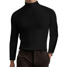 T-Shirt met Col en Lange Mouwen voor Heren, Comfortabel, Effen Kleur, Casual Basiskleding Zwart XXXL