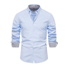 Casual, Veelzijdige Herenblouse met Lange Mouwen in Effen Kleur, Chic en Comfortabel voor op Kantoor Lichtblauw XXL