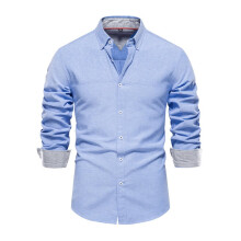 Casual, Veelzijdige Herenblouse met Lange Mouwen in Effen Kleur, Chic en Comfortabel voor op Kantoor Meer Blauw S