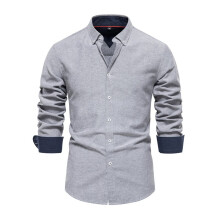 Casual, Veelzijdige Herenblouse met Lange Mouwen in Effen Kleur, Chic en Comfortabel voor op Kantoor Grijs XXL