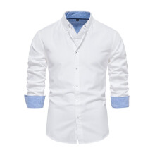 Casual, Veelzijdige Herenblouse met Lange Mouwen in Effen Kleur, Chic en Comfortabel voor op Kantoor Wit L