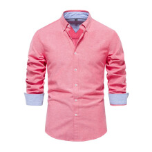 Casual, Veelzijdige Herenblouse met Lange Mouwen in Effen Kleur, Chic en Comfortabel voor op Kantoor Watermeloenrood XL