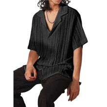 Casual Herenoverhemden met Korte Mouwen en Knoopsluiting, Modieuze Vakantie- en Strandoverhemden Zwart XXXL