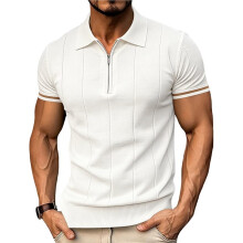 Gebreide Herenshirts met Kwartrits, Casual, Modieus, Slim Fit, Golfshirts Wit M
