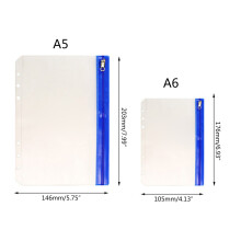 10x/Set Zipper Binder Pocket Loose Leaf Bags with 6 Holes for Cash Money Yellow A6 model
