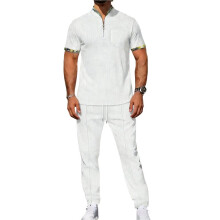 Casual Strandoutfits voor Heren, Bestaande Uit Twee Delen: Shirts met Korte Mouwen en Knoopsluiting, Zomerse, Losse Broekensets en Vakantieoutfits Wit