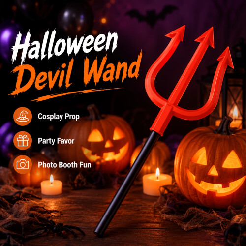 Red Devil Pitchfork Prop, Plastic Devil Trident Halloween Costume Accessory |Spooky Cosplay Photo Booth Decoration, Trick Or 1