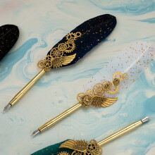 Antique Quill Dip Pen Set 5 Ink Sacs Ink Bottle Wax Seal Stick Beginner Gift SP286931R
