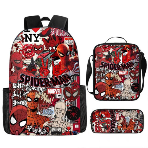 (5, Three-Piece Set) Marvel Spider-Man Backpack 3-Piece Set Student Large Capacity Storage Backpack 1