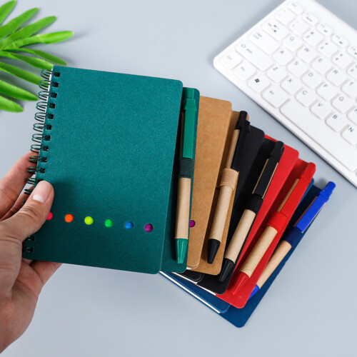 3Pcs Pocket Notebook Lined Notepads with Pen in Holder, Sticky Notes Page Mark Blue