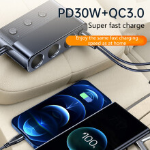 Car Chargers Simultaneous Device Fast Charging with 4 USB Ports Voltage Display