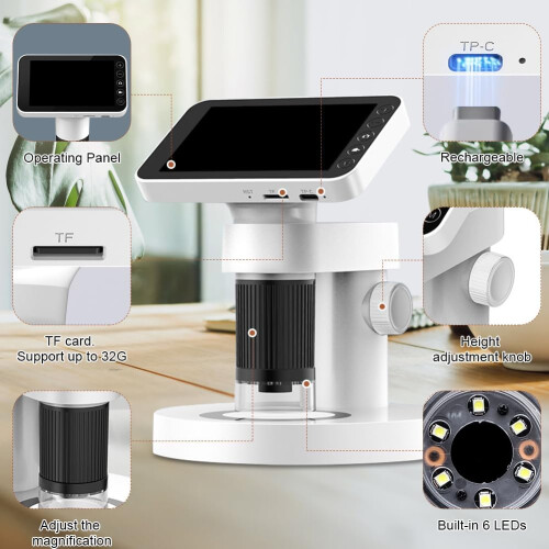 Microscope, microscope numérique LCD pour enfants, microscope numérique USB 1000X avec support professionnel, fonctions photo et vidéo 2