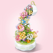Bouquet de fleurs en blocs de construction, thé Yan, langue, lumière, boîte à musique, envoyer à sa petite amie, cadeau de Saint-Valentin, assemb