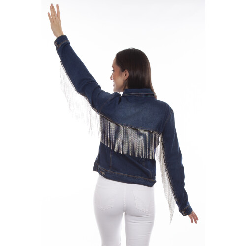 Jeansjacke mit Strassfransen 1