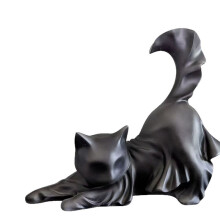 HALLOWEEN Black Cat Statue Stretching Figurine Dorable Cat in Cape Scary Cat Gift for Cat Lover
