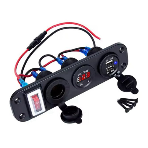 2X 4-in-1 Digital Voltmeter 12V Power Socket USB Power Charger Adapter Cigaretter Socket with Rocker 2