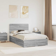vidaXL Bed Frame with Drawer Grey Sonoma 120 x 200 cm Engineered Wood