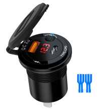 Soquete de Carregador 12V USB PD com Display LED e Interruptor de AlimentaçãO 20W 3.4A Adaptador de Carregador de Carro CaminhãO Universal para