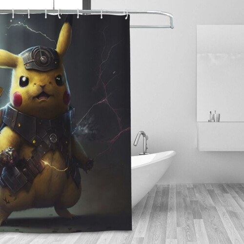 Cortina de chuveiro Pokémon, 183 x 183 cm, plástico 1