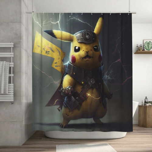 Cortina de chuveiro Pokémon, 183 x 183 cm, plástico 2