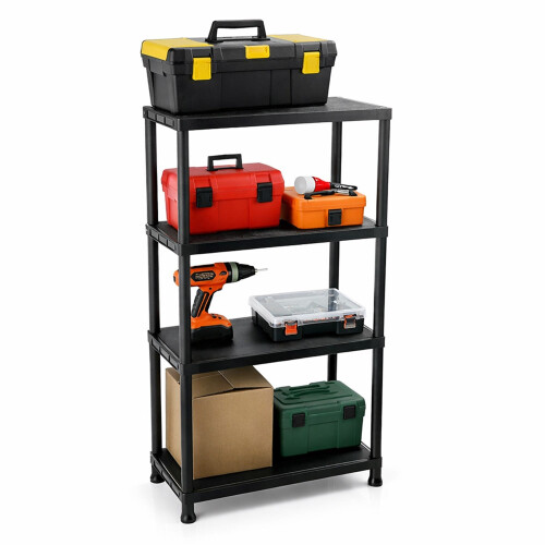 Oypla Oypla 4 Tier Black Plastic Heavy Duty Shelving Racking Storage Unit