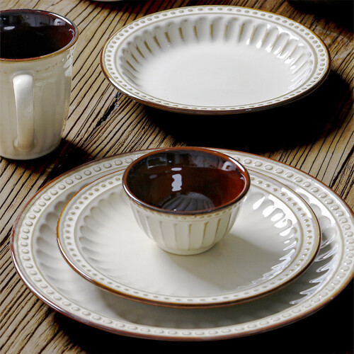 CKLXNGT XIMO Μπολ Οικογενειακό Καφέ Σπαγγέτι Brunch Vintage Πιάτο Μπεζ 21εκ. 1 Πιάτο/Πιάτο 1
