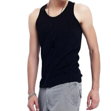 Men Yoga O Collar Sleeveless Bodybuilding Vest Leisure Sport Shirt Round Neck U Type T-Shirt Fitness Vest (Black XXXL)
