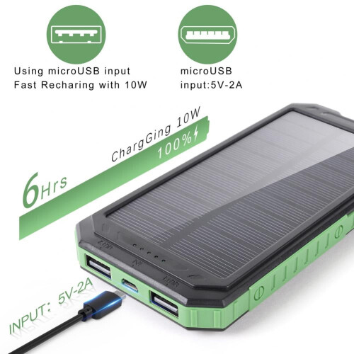 Ηλιακός φορτιστής 8000mAh, Power Bank με γρήγορη φόρτιση, διπλές έξοδοι και είσοδοι USB, 2