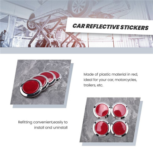 4 Pcs Auto Car Plastic Round Reflective Reflector Sticker Red 2