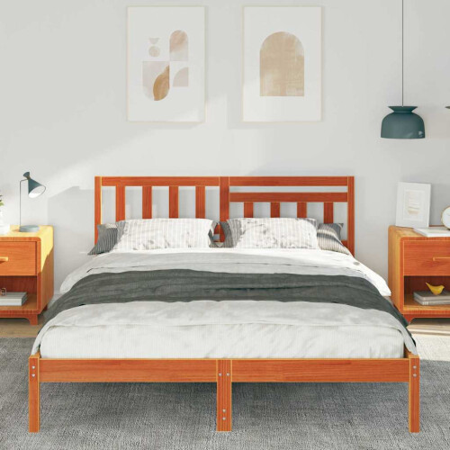 VidaXL vidaXL Bed Frame with Headboard Wax Brown 140 x 200 cm Solid Pine Wood 1