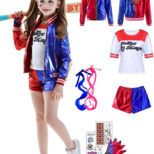 (Red, 9-10Y) Clown Bösewicht Thema Film Cosplay Kostüm, Clown Bösewicht Film Shirt Jacke Komplettset Mädchenkostüm, Clown Kostüm Bösewicht