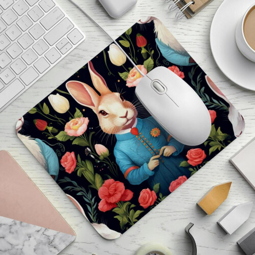 Ποντίκι Gentleman Flowering Rabbit με αντιολισθητική βάση από καουτσούκ, τετράγωνο χαλάκι 8,3'' 1