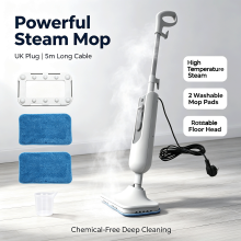 Steam Mop, Powerful Hard Floor Steam Cleaner, 5m Cable & 2 Microfibre Mop Pads