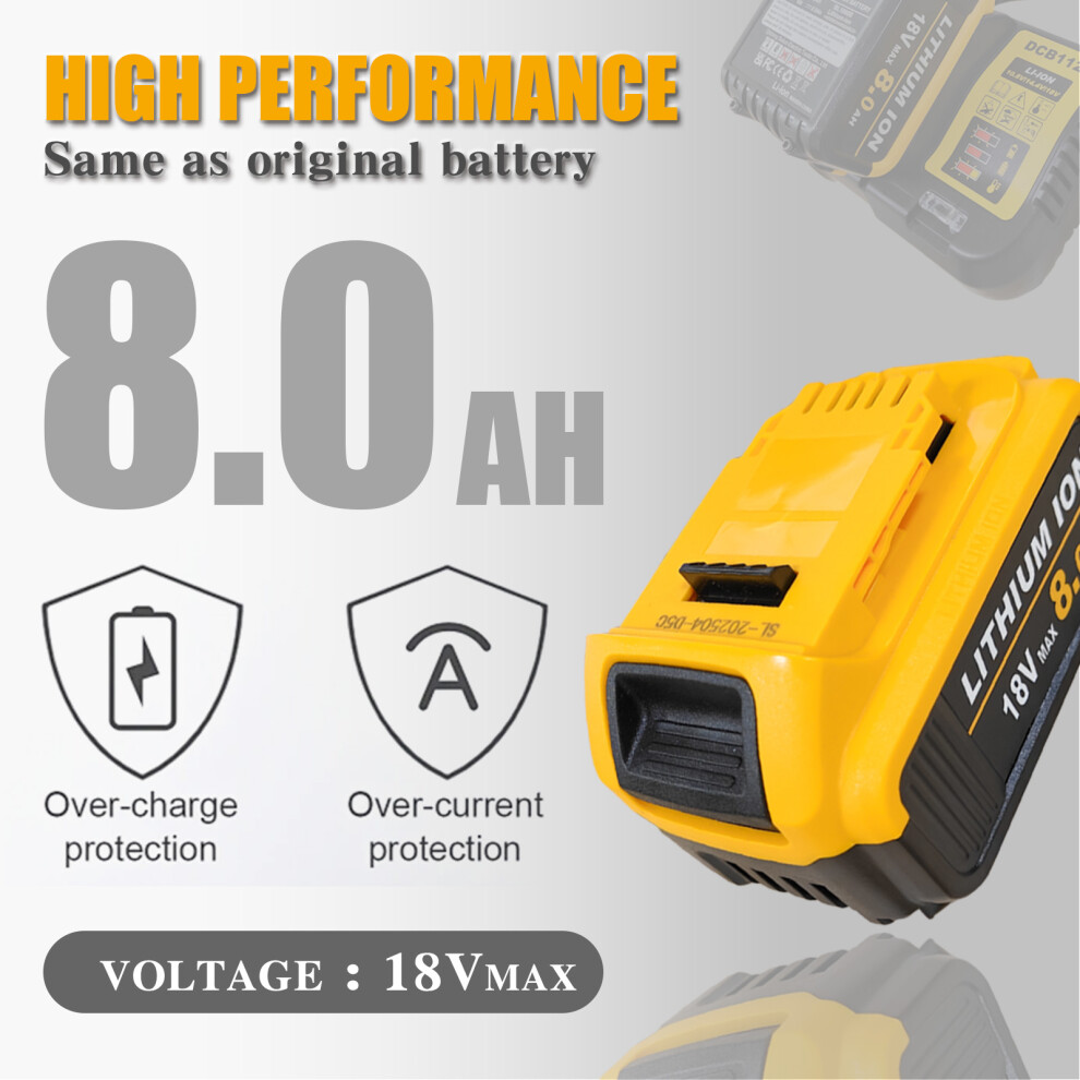 Photos - Power Tool Battery High-Capacity 8.0Ah 18V Li-Ion Battery  Compatible for DeWalt Tools(2-Pack)