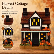 Lighted Fall Village House Decor, Resin Halloween Pumpkin Cottage Figurine with LED,for Mantel Shelf Autumn Home Decor B