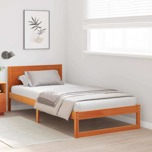 VidaXL vidaXL Bed Frame with Headboard Wax Brown 90 x 200 cm Solid Pine Wood 1