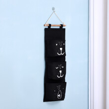 (Black) Mount Wall Dormitory Storage Pouch With Emoji Print Organization For Design