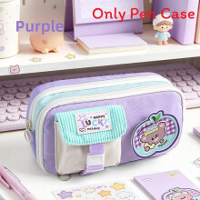 (Purple) Friendly Oxford Student Fabric Pencil Case Creative Spacious Design Compartments