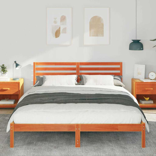 VidaXL vidaXL Bed Frame with Headboard Wax Brown 160 x 220 cm Solid Pine Wood 2