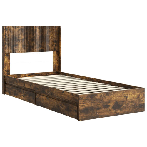 VidaXL vidaXL Bed Frame with Storage and Headboard Smoked Oak 75 x 190 cm 1