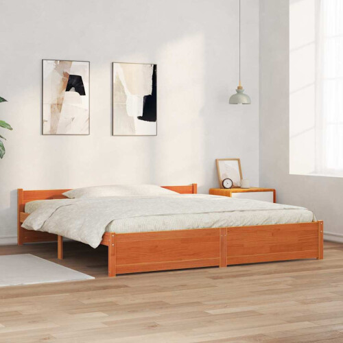 VidaXL vidaXL Bed Frame Wax Brown 205.5 x 185.5 x 51 cm Solid Pine Wood 1