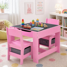 GALACTICA Wooden Kids Table & 2 Chair Set with Storage Bins Hidden Storage Organizer Pink