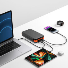 (Orange(4 pannel)) Tragbares, faltbares Solarpanel, Solarladegerät, Powerbank mit 4 USB-Anschlüssen, LED-Taschenlampe, Notstrom